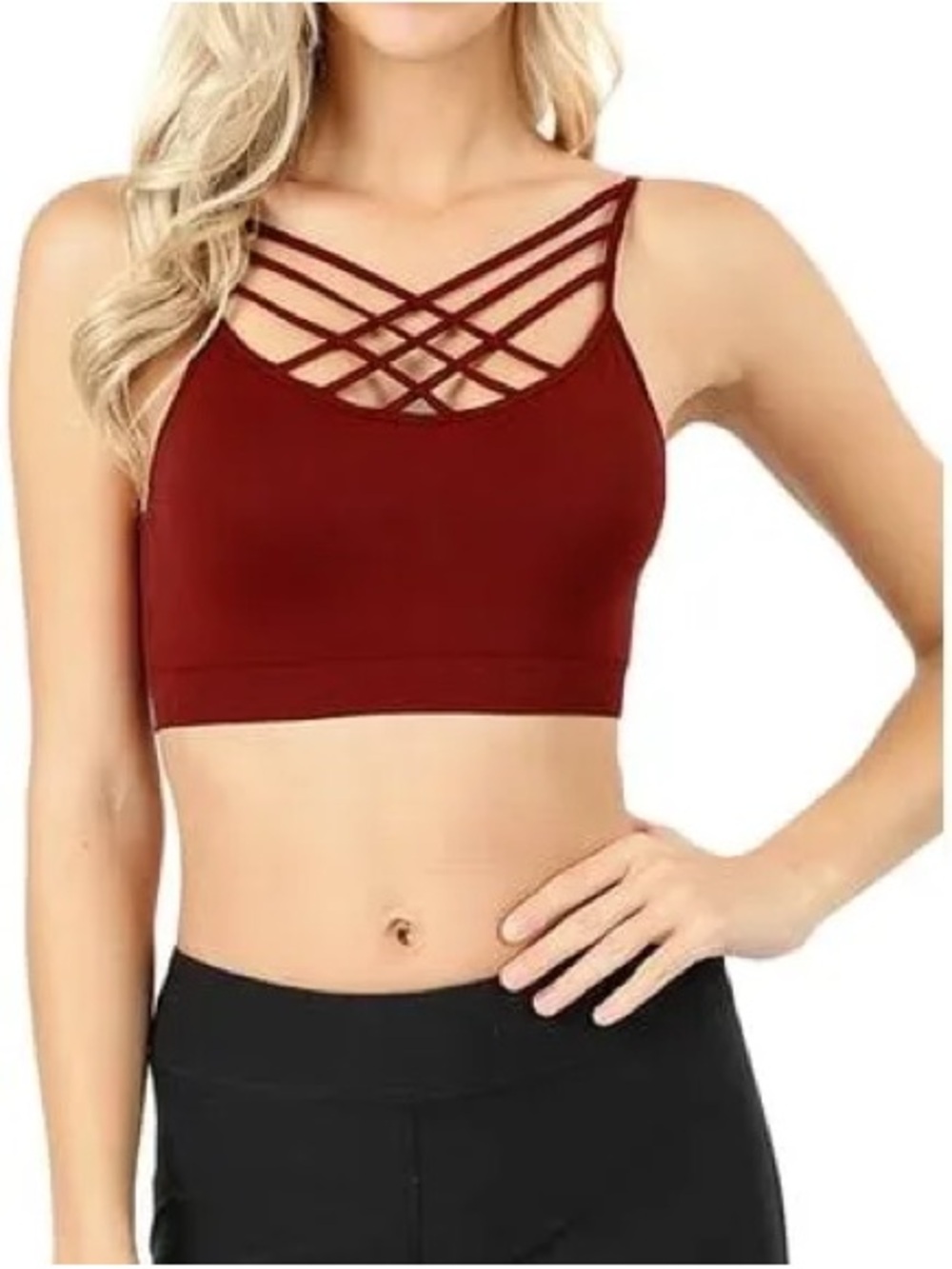 NEW! Zenana Outfitters Burgundy Lattice Cage Seamless Bralette